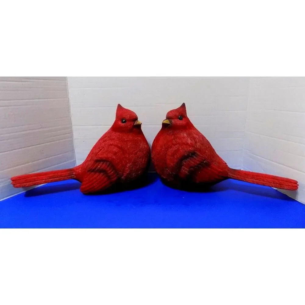 NEW Red Cardinals Birds Statue Figurine Home Decor Holiday Winter